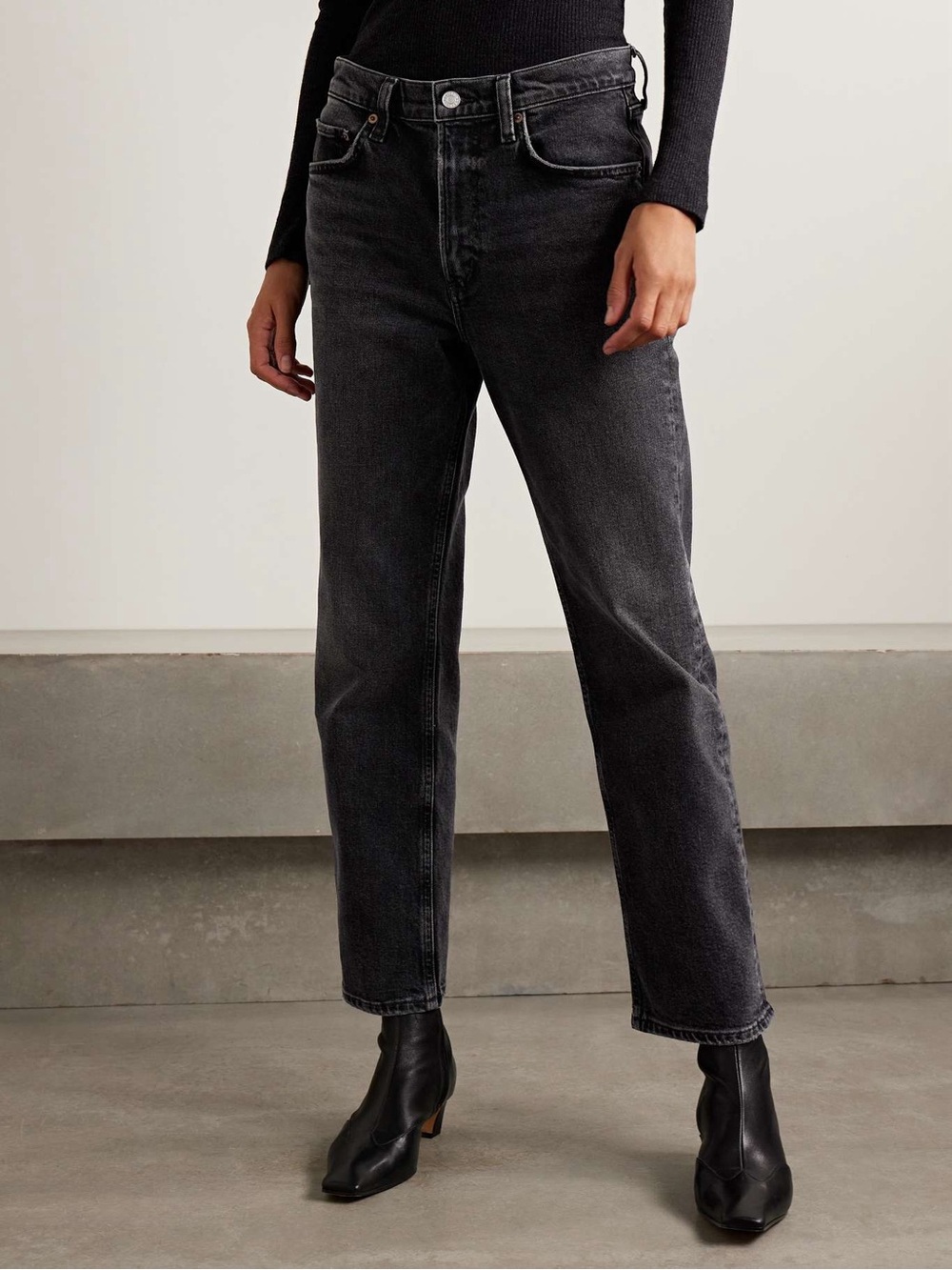 Agolde Valen mid-rise straight-leg jeans faded black dark gray size 31